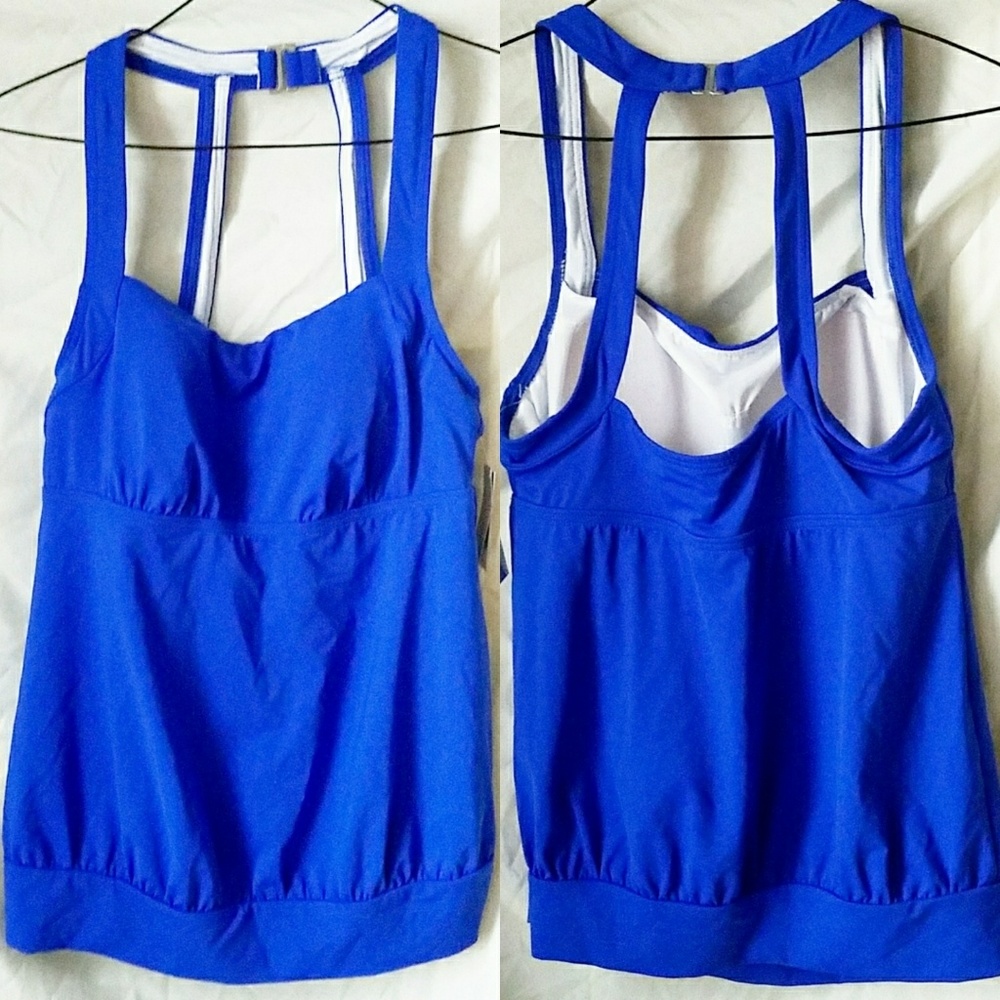 ⚡NWT⚡ Lands' End Blouson solid blue Tankini Top - Picture 2 of 8